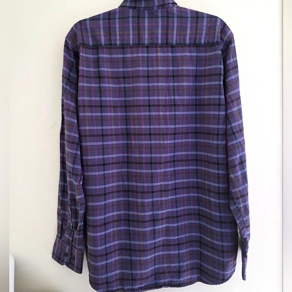 Aqua‎ Toscano 100% Cotton Men's Purple and Brown Plaid Button Up Shirt Size L - Picture 3 of 4